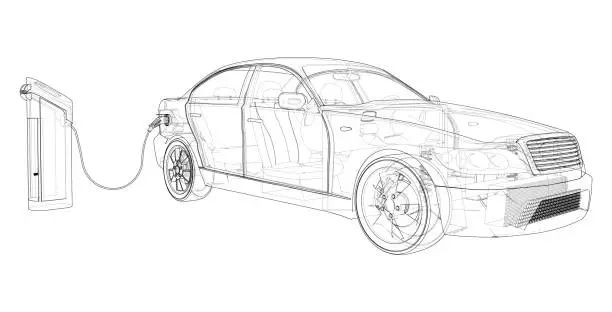 Vector illustration of Electric Vehicle Charging Station Sketch. Vector