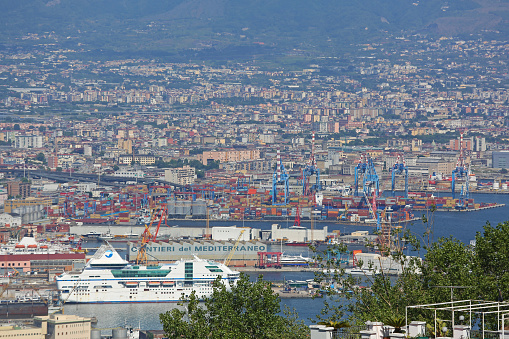 Naples, Italy - June 21, 2014: Cargo Container Terminal Cantieri del Mediterraneo Port of Naples in Napoli, Italy.