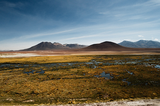 Atacama desert - Andes altiplano - Nature landscape - arid climate - Wind erosion - Wild life refuge - Flamingo refuge - Andes hills