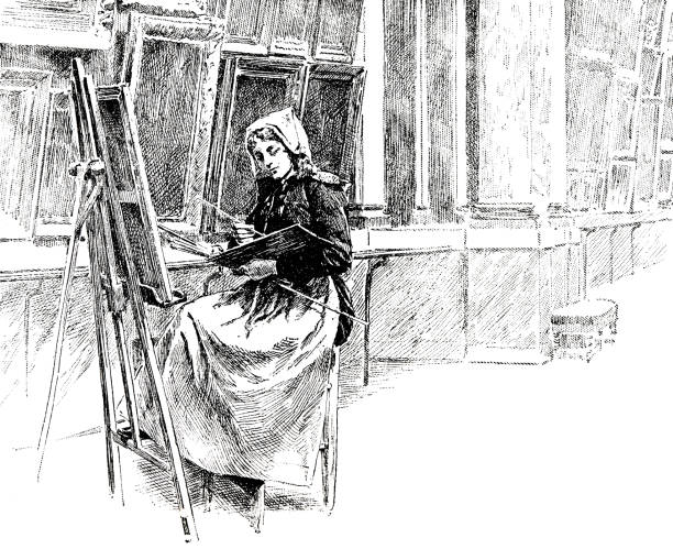 istock A young woman painting at the easel, indoor 1254755099
