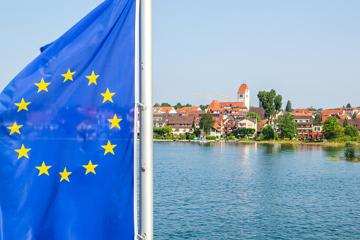 European flag on a ship on Lake Constance