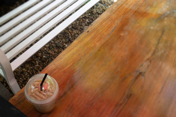 Iced coffee drink in resort garden, stock photo