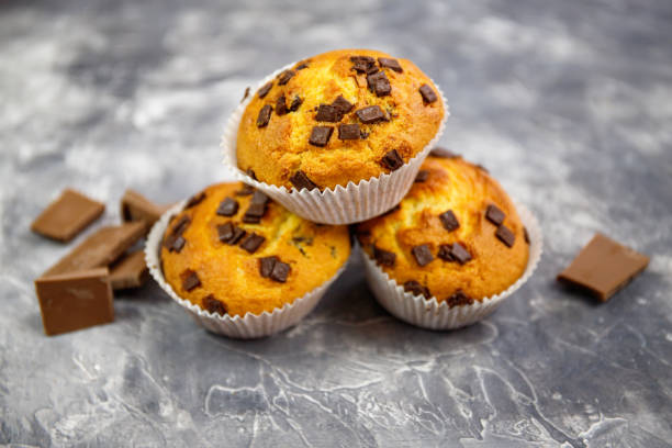 istock Homemade Chocolate Chip Muffins  on rustic background 1254762313