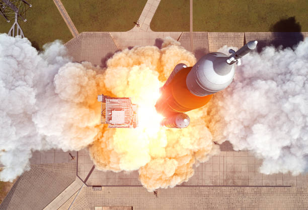 lanzamiento del sistema de lanzamiento espacial heavy carrier rocket . vista aérea. - animal planet sea life fotografías e imágenes de stock
