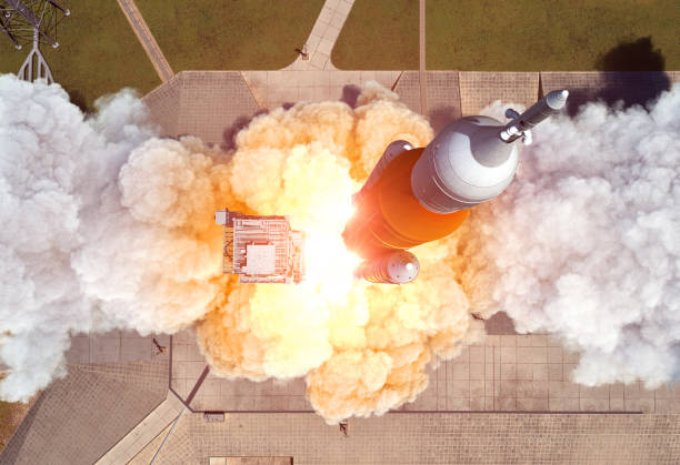 istock Launch Of Heavy Carrier Rocket Space Launch System . Aerial View. 1254762596