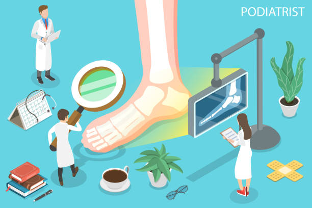 illustrations, cliparts, dessins animés et icônes de 3d isometric flat vector concept of podiatre, podiatric physician doctor. - massage therapist illustrations