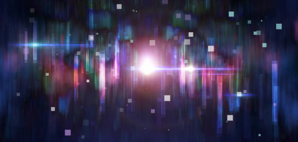istock Colorful abstract block chain network, big data, PCB background with flare and square. 3D rendering 1254765887