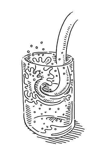 Pouring Sparkling Water Into Glass Drawing