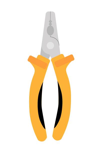 farbige konventionelle zange werkzeug-symbol. gelb gefärbter griff, dicke metallspitze oder schwammzange. flache illustration der zange werkzeug vektor-symbol für web-design - pliers work tool white background craft stock-grafiken, -clipart, -cartoons und -symbole