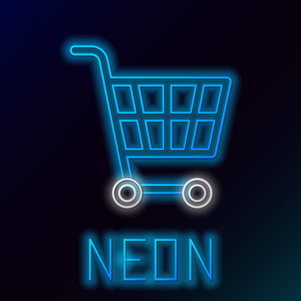 istock Glowing neon line Shopping cart icon isolated on black background. Online buying concept. Delivery service sign. Supermarket basket symbol. Colorful outline concept. Vector 1254771301