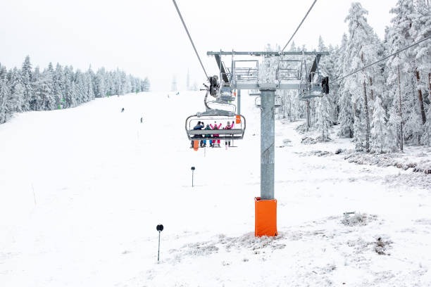 istock Cable cars just above the ski track 1254771329