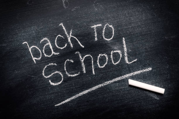 istock Back to school written in chalk on dirty chalkboard 1254773068