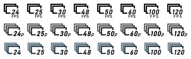 frames pro sekunde oder fps einfache symbole gesetzt - number 120 stock-grafiken, -clipart, -cartoons und -symbole
