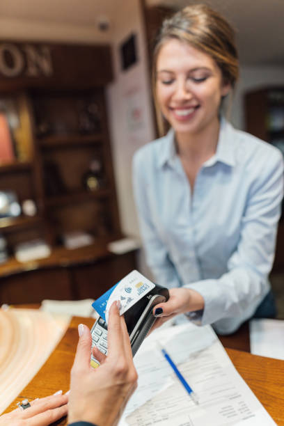 istock Mobile payment at the hotel 1254776041