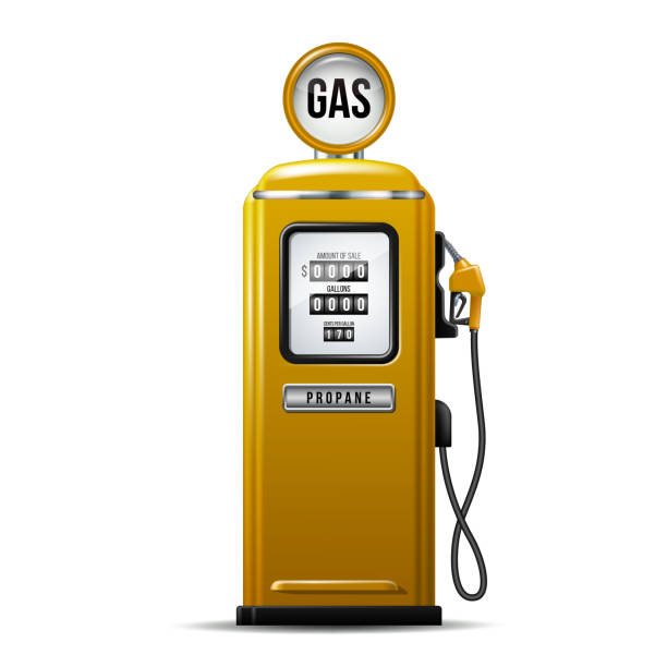 żółta jasna pompa stacji benzynowej do płynnego propanu. - old station natural gas russia stock illustrations