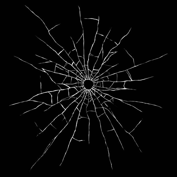 ガラスの弾丸の穴は黒い背景を隔離しました。ひび割れたミラーテクスチャ。 - bullet hole glass cracked hole点のイラスト素材／クリップアート素材／マンガ素材／アイコン素材
