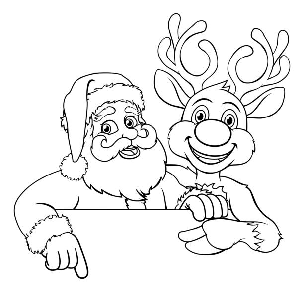 санта-клаус и олени рождественский мультфильм - red nosed illustrations stock illustrations