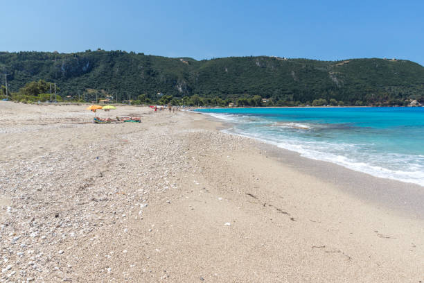 istock Agios Ioanis beach with blue waters, Lefkada, Greece 1254782630