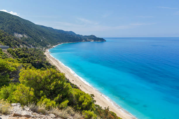 istock Blue waters of Kokkinos Vrachos Beach, Lefkada, Greece 1254783455