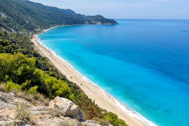 istock Blue waters of Kokkinos Vrachos Beach, Lefkada, Greece 1254783535