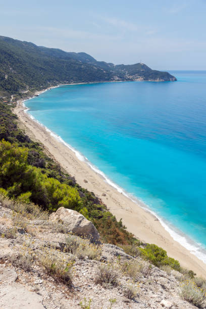 istock Blue waters of Kokkinos Vrachos Beach, Lefkada, Greece 1254783570