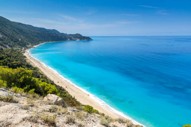 istock Blue waters of Kokkinos Vrachos Beach, Lefkada, Greece 1254783759