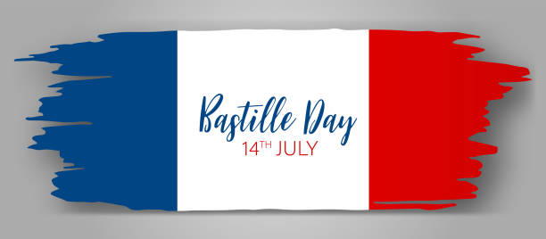 istock Bastille Day banner or header. July 14th France national holiday celebration. Blue, white, and red tricolor grunge french flag. Vector illustration with lettering. 1254784095