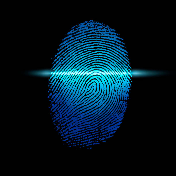 skanowanie odcisku palca w kolorze niebieskim - fingerprint blue human finger fingermark zdjęcia i obrazy z banku zdjęć