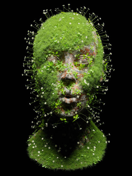 istock Grass and flowers growing on a human face 1254786778