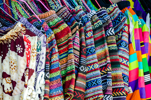 Colourful Moroccan wool caps in Chefchaouen, Morocco, North Africa.