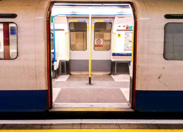 April 16, 2020 – London, United Kingdom. A look inside just one of the hundreds of trains of the London Underground system, during the pandemic. Social distancing control in force.