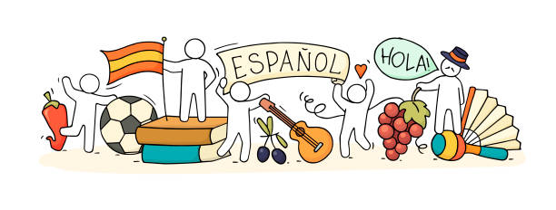 橫幅與小人和西班牙符號。 - 西班牙語 幅插畫檔、美工圖案、卡通及圖標