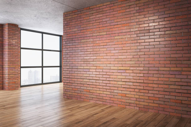 istock Minimalistic red brick room with copy space on wall. 1254792299