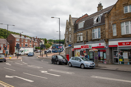 Sheffield, South Yorkshire, England - July 2 2020: A busy intersection in Sheffield on a Friday afternoon.