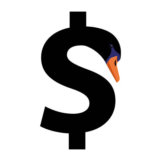 dollar-zeichen. währungssymbol und krisensymbol: dollar und schwarzer schwan. eine abstrakte illustration zur börsenkrise. vektorvorlage für blogs, artikel. - black swan stock-grafiken, -clipart, -cartoons und -symbole