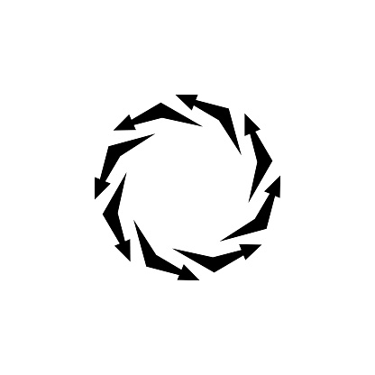 Vector arrows in a circle, vicious circle, infinity sign, reloader icon, black sign isolated on white background, simple symbol.