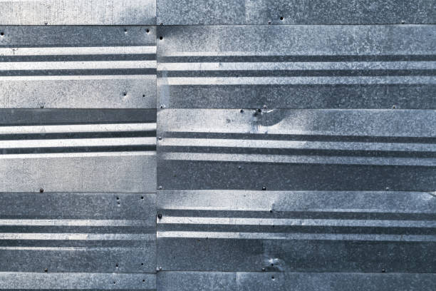 istock Shiny blue ridged metal wall, background photo 1254794881