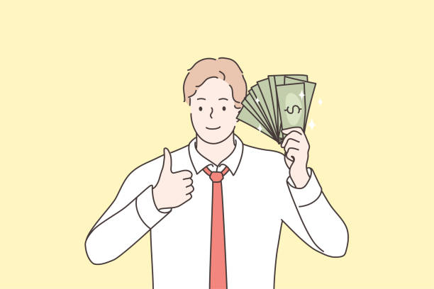 бизнес, успех, достижение цели, богатство, концепция денег - greed currency men happiness stock illustrations