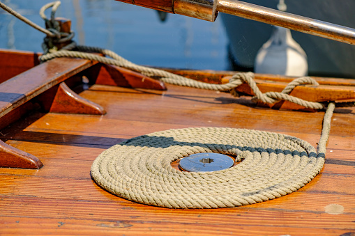 closeup of a ship's sail rope knot