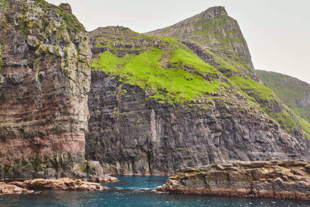 istock Picturesque green cliffs landscape and atlantic ocean. Faroe islands. 1254797135