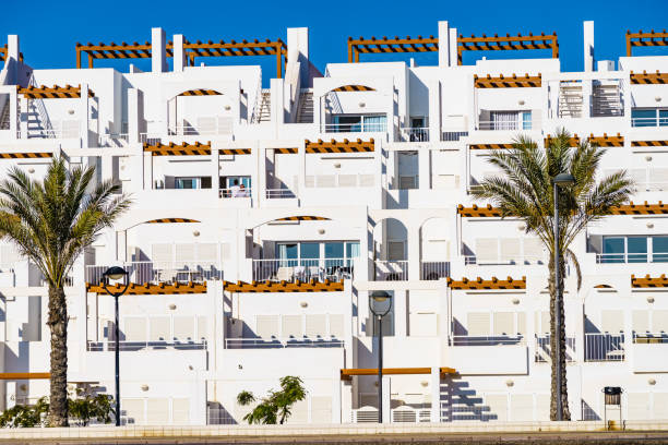Spanish resort white buildings. Mojacar village in Andalucia, coast Almeria, Spain