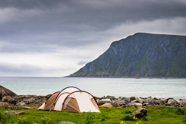istock Tent on sea shore, Lofoten Norway 1254797629