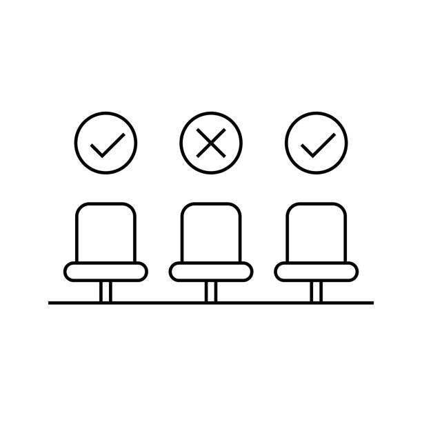 illustrations, cliparts, dessins animés et icônes de concept social de distanciation avec un siège vide. gardez une distance sécuritaire pour la prévention des coronavirus. - contamination meter