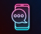 istock Glowing neon line New chat messages notification on phone icon isolated on black background. Smartphone chatting sms messages speech bubbles. Vector Illustration 1254802811