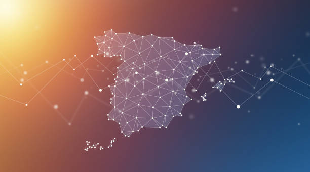 스페인 지도 기하학적 네트워크 다각형 그래픽 배경 - spain 뉴스 사진 이미지