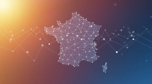 France Map Geometric Network Polygon Graphic Background stock photo