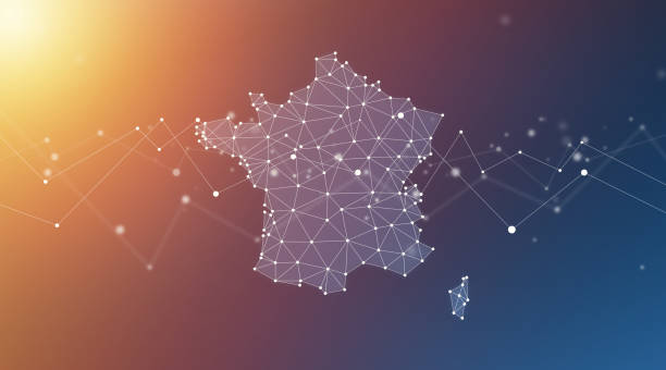 France Map Geometric Network Polygon Graphic Background.