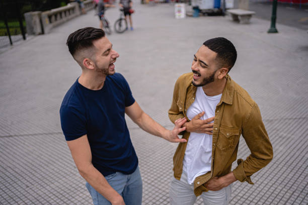 istock Two gay lovers joking around while on a date 1254805712