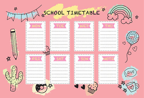 School timetable weekly planner notepad