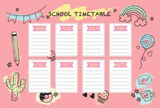 Vector illustration of School timetable weekly planner notepad